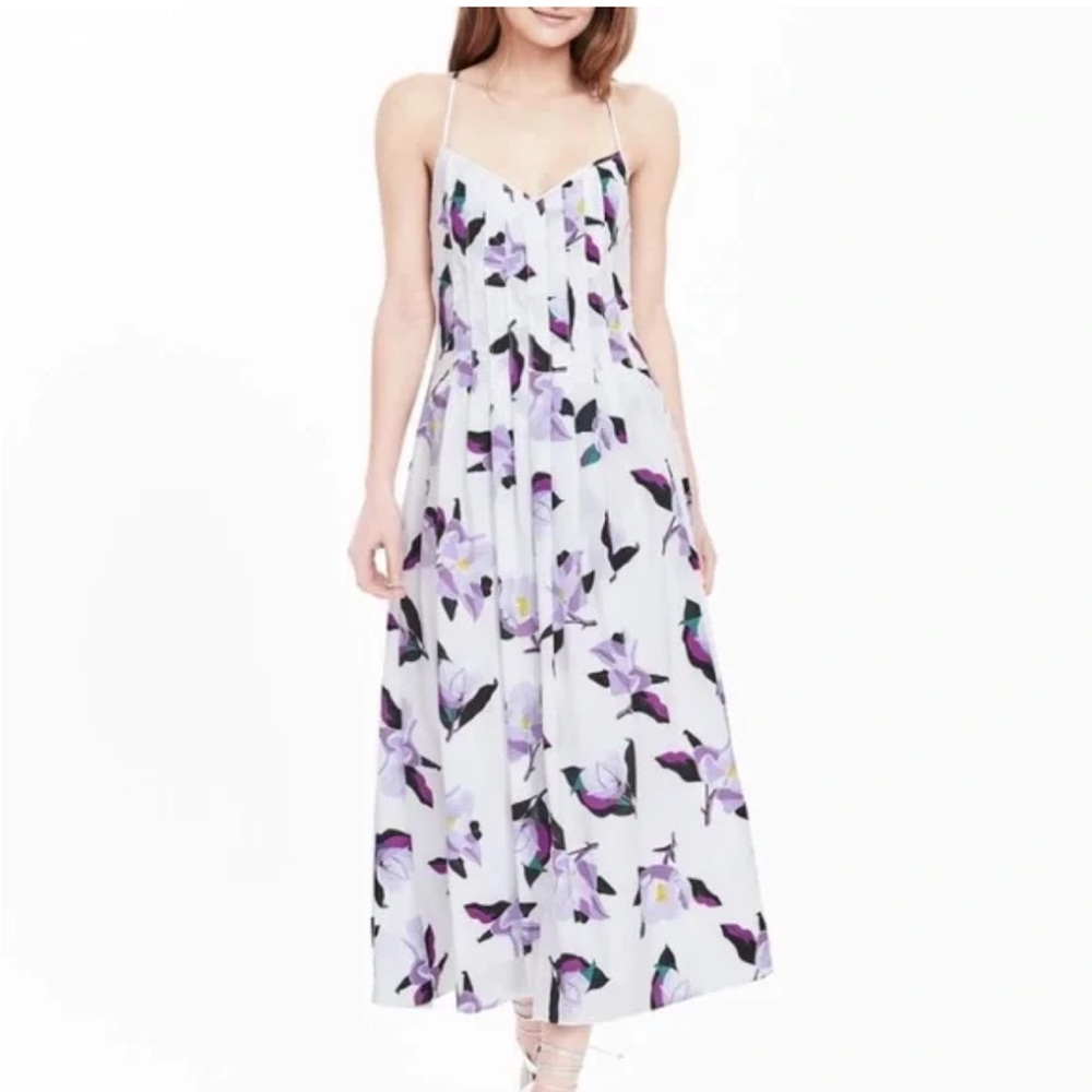 Banana Republic White Maxi Dress with Purple Floral Print